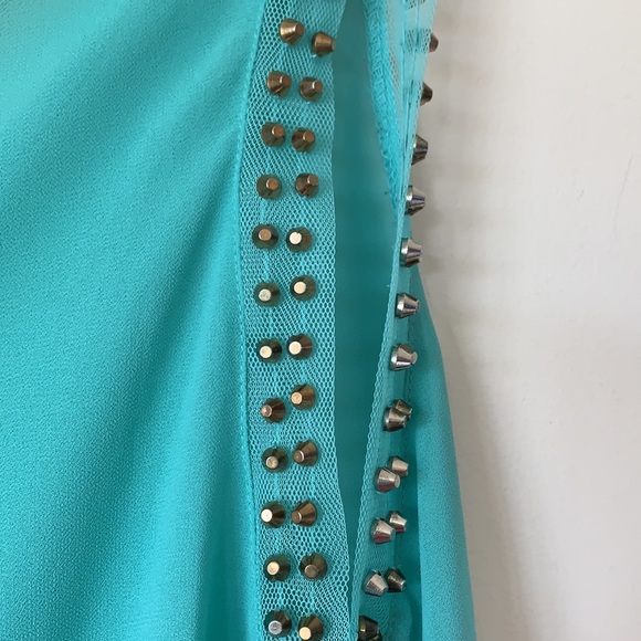 Guess Blouse Sheer Green Hi Low Hem - Picture 6 of 10